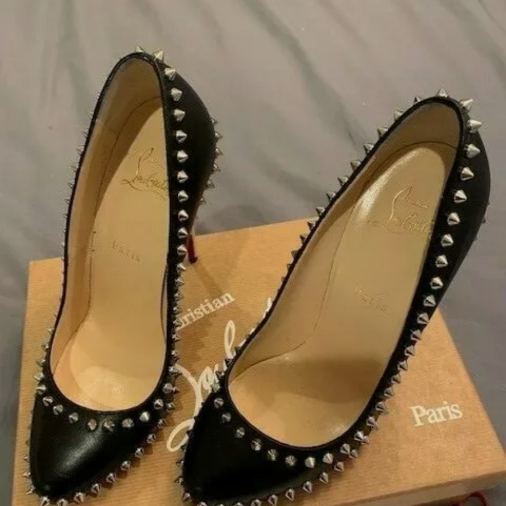 Christian Louboutin Black Leather Pointed Spike Pumps